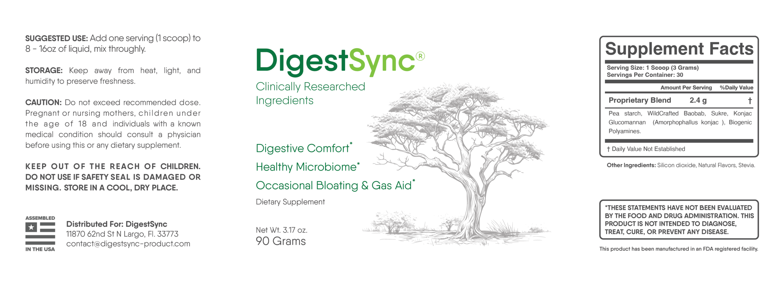 DigestSync supplement facts label